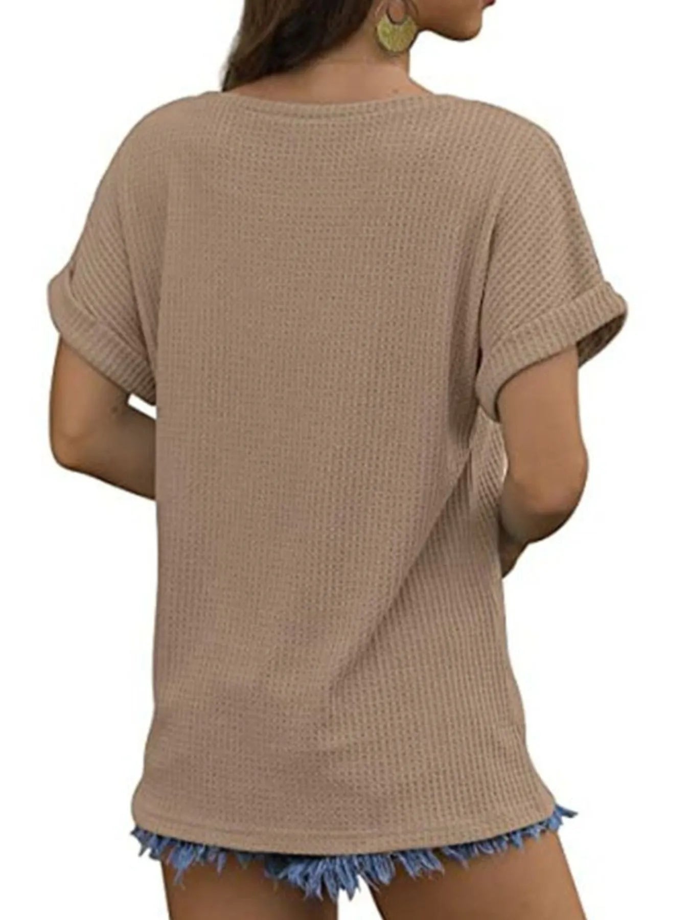 Full Size Waffle Knit Relaxed Fit T-Shirt Plus Size - Fashorio