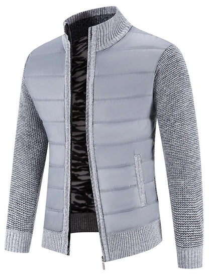 Men's Plus Size Quilted Knit Bomber Jacket with Stand Collar - Fashorio