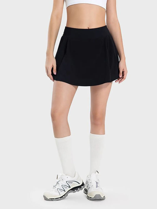 Millennia Pleated Detail Mid-Rise Waist Active Skirt Black - Fashorio