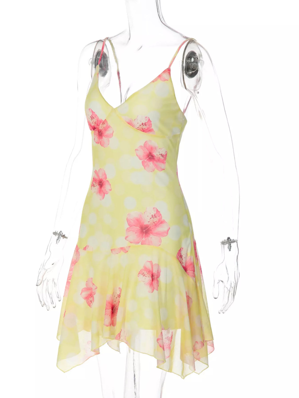 Floral print mini dress worn for an evening look