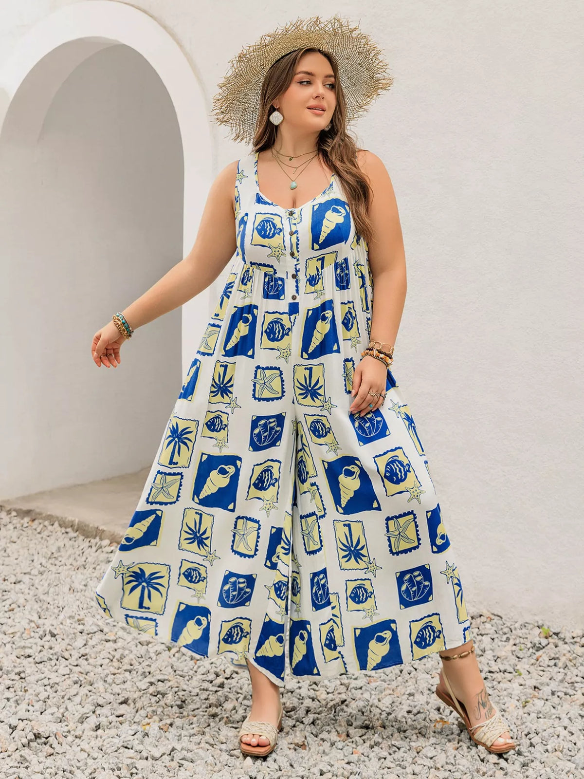 Nautical print sleeveless jumpsuit back view