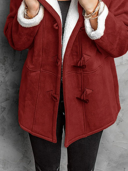 Full Size Cozy Sherpa Lined Toggle Coat with Hood Plus Size - Fashorio