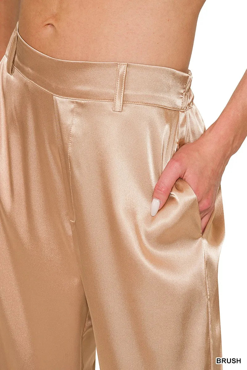 Zenana Wide-Leg Satin Pants - Fashorio
