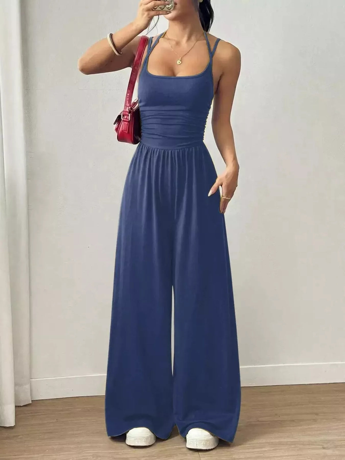 Spaghetti strap jumpsuit full length view