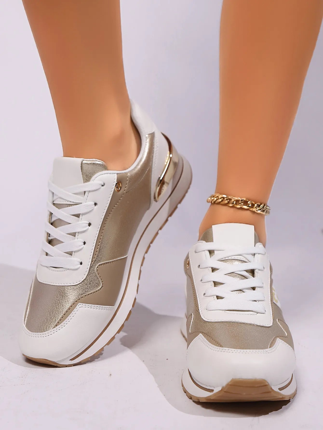 Multi-Color Leopard Lace Up Sneakers Gold - Fashorio
