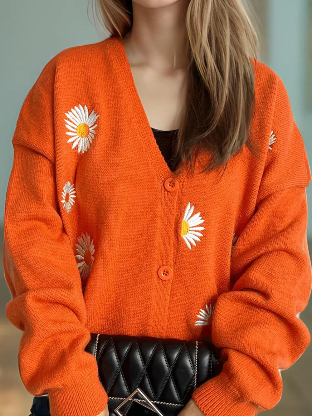 Daisy Button Up V-Neck Cardigan - Fashorio