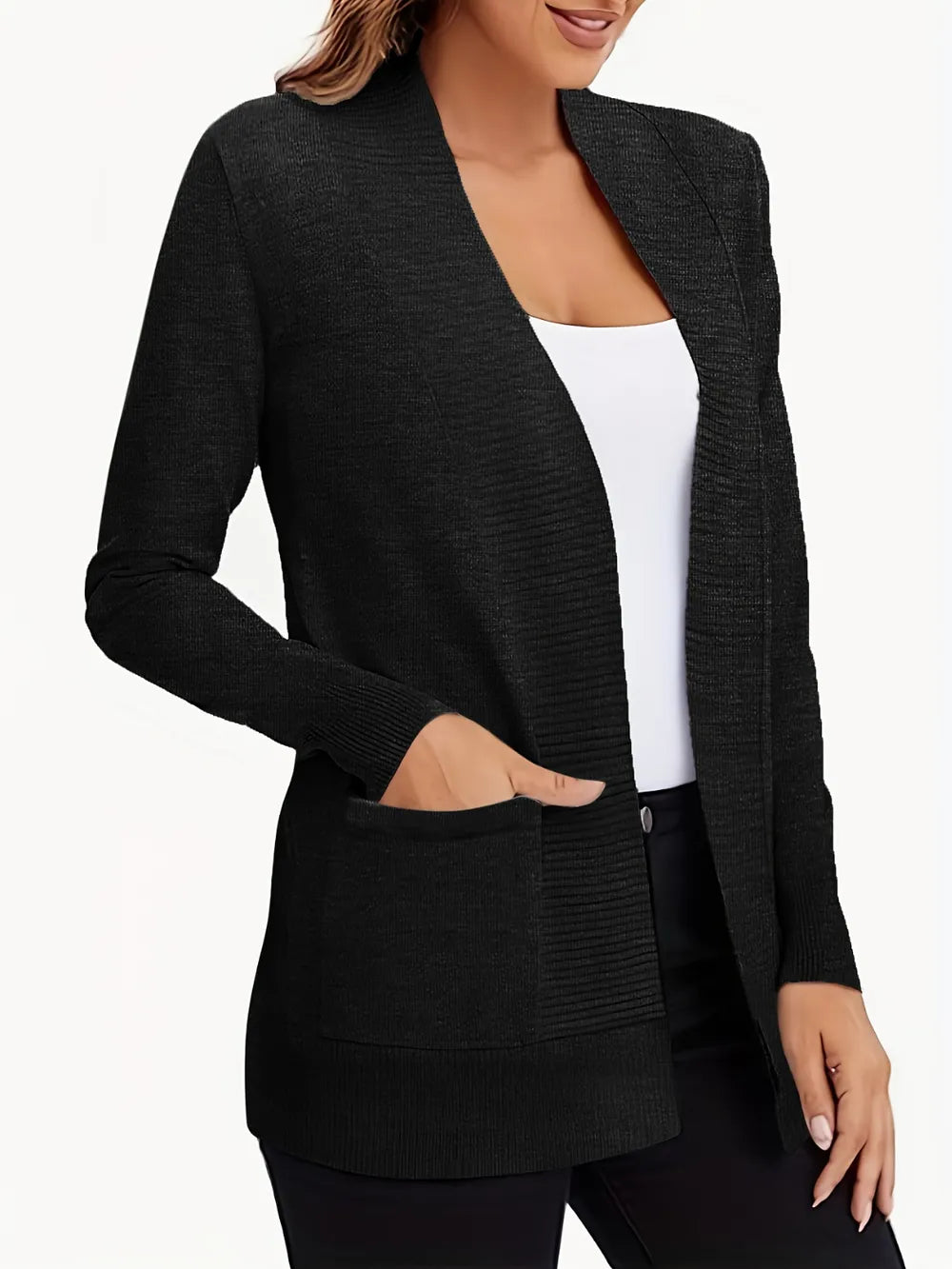 Open Front Long Sleeve Sweater Cardigan - Fashorio