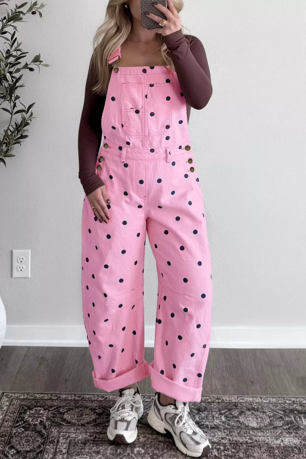 Polka dot overalls bib pocket detail