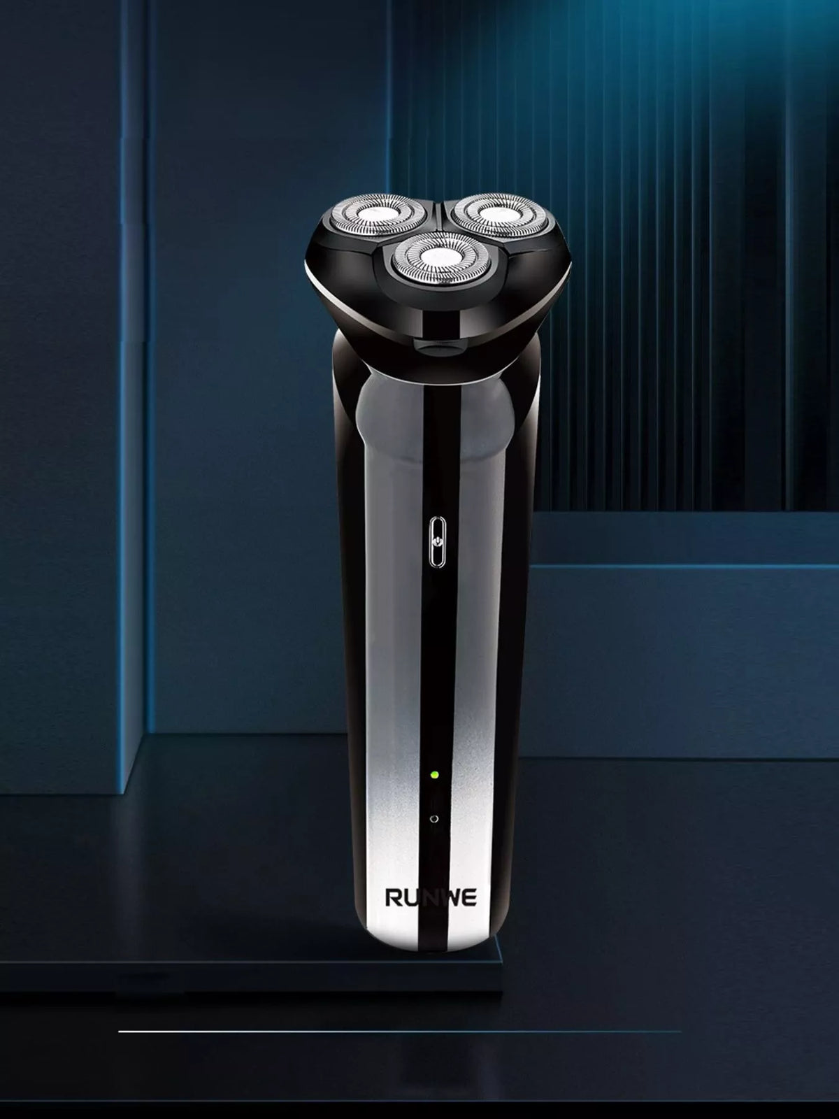 Black rotary electric shaver front view