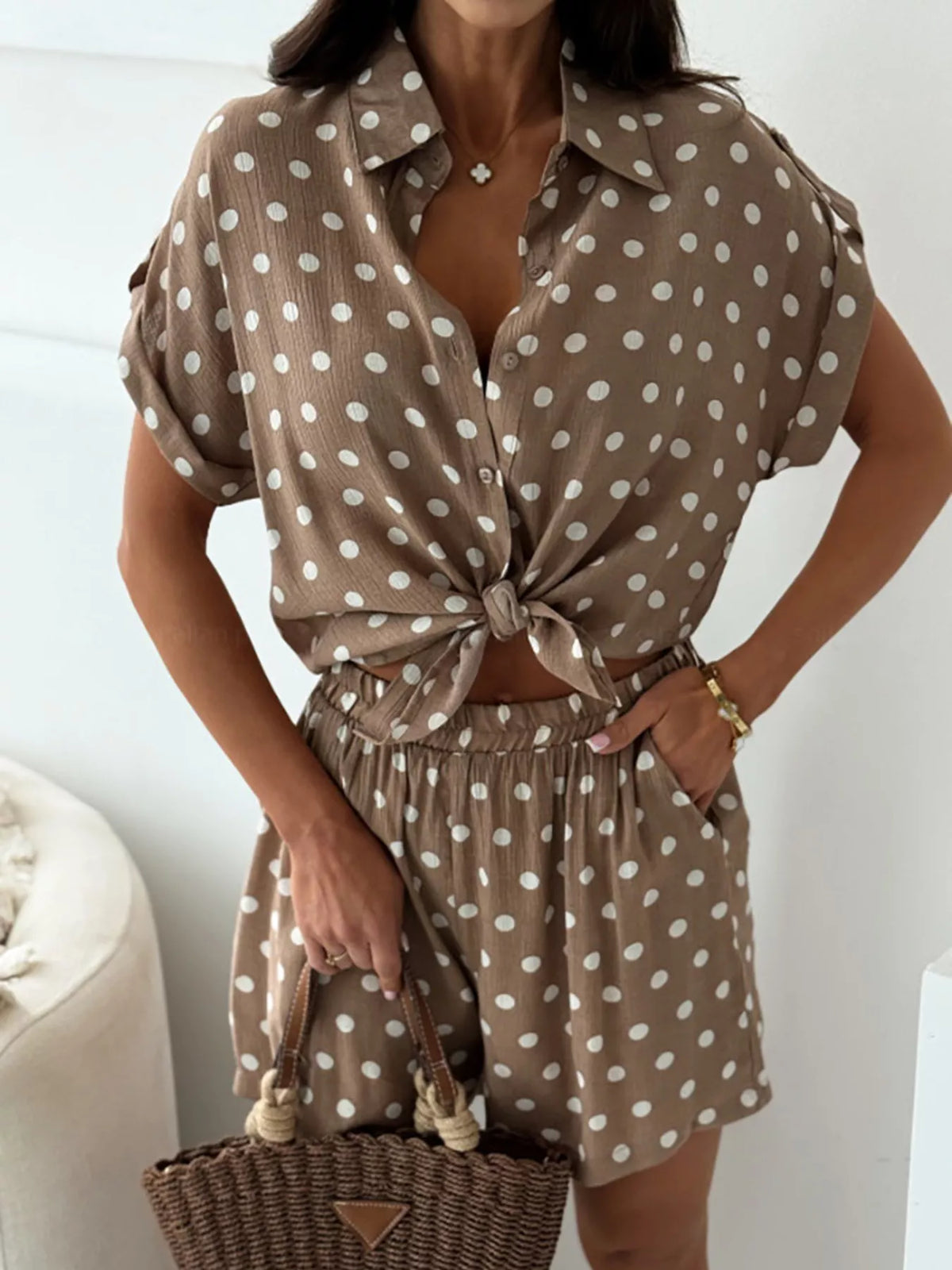 Polka dot shirt and shorts alternate view