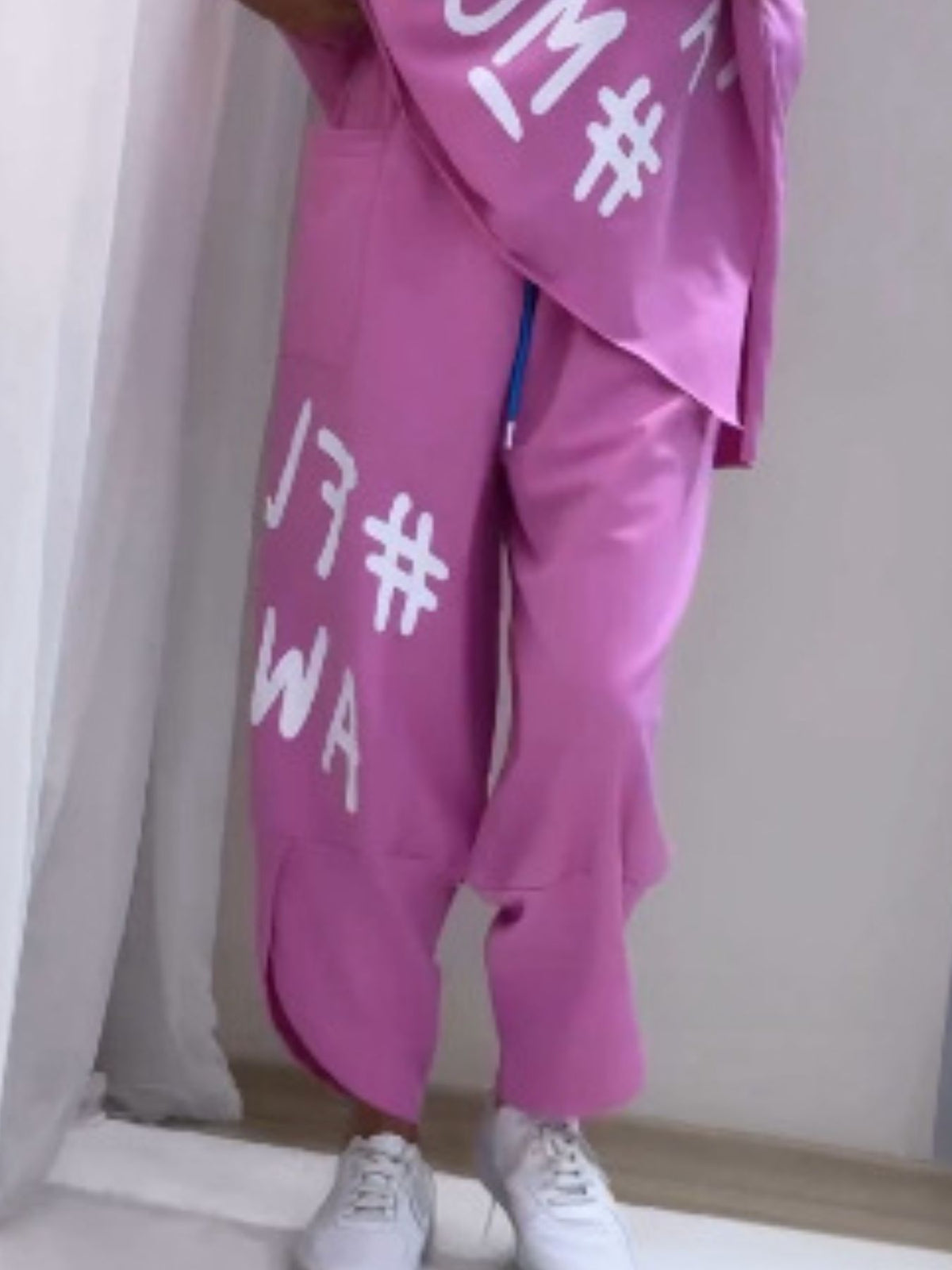 Letter Round Neck Tee and Pants Set Plus Size, view 9