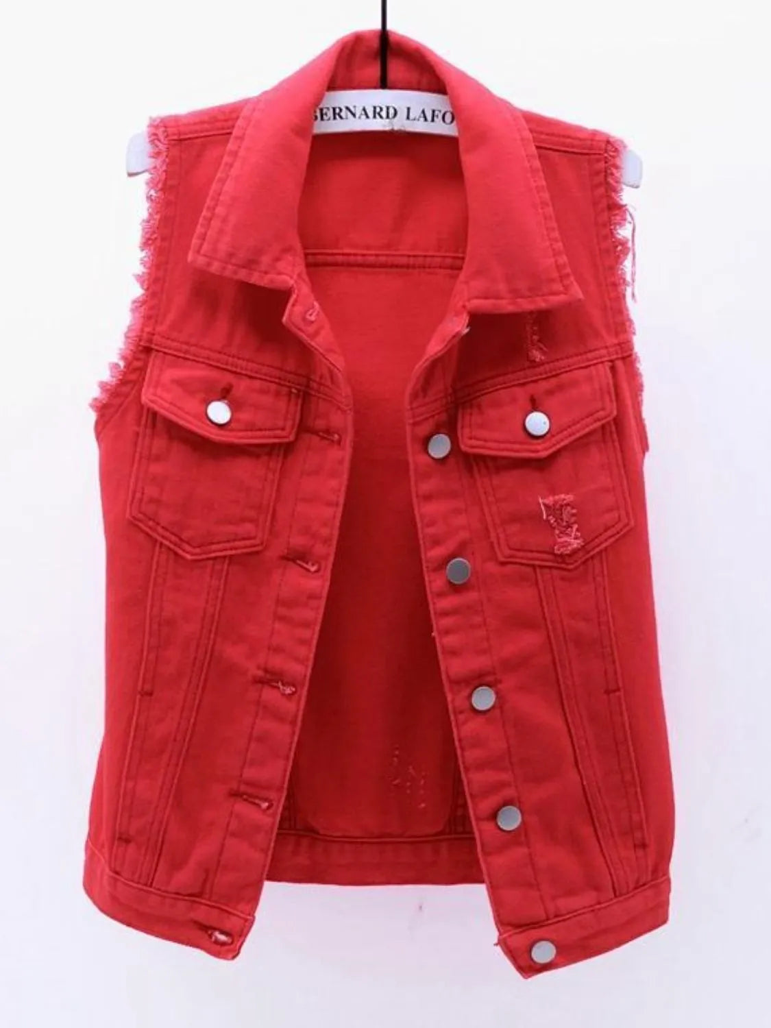Frayed Denim Vest Plus Size in Blush Pink view 7
