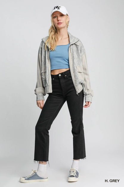 Umgee Two-Way Jacquard Zip-Up Jacket – Stylish Lightweight Layering - Fashorio
