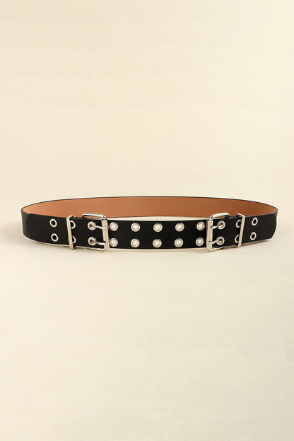 PU Leather Two Row Eyelet Belt - Fashorio