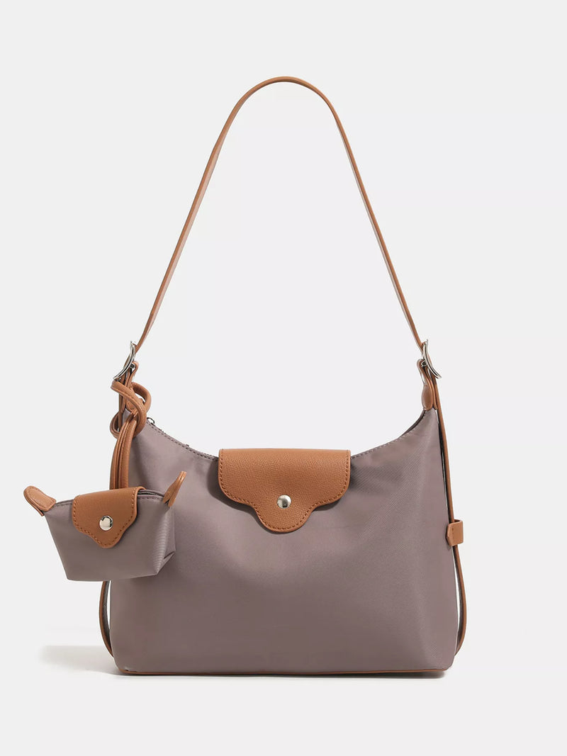 Gray nylon hobo bag with coin purse front view