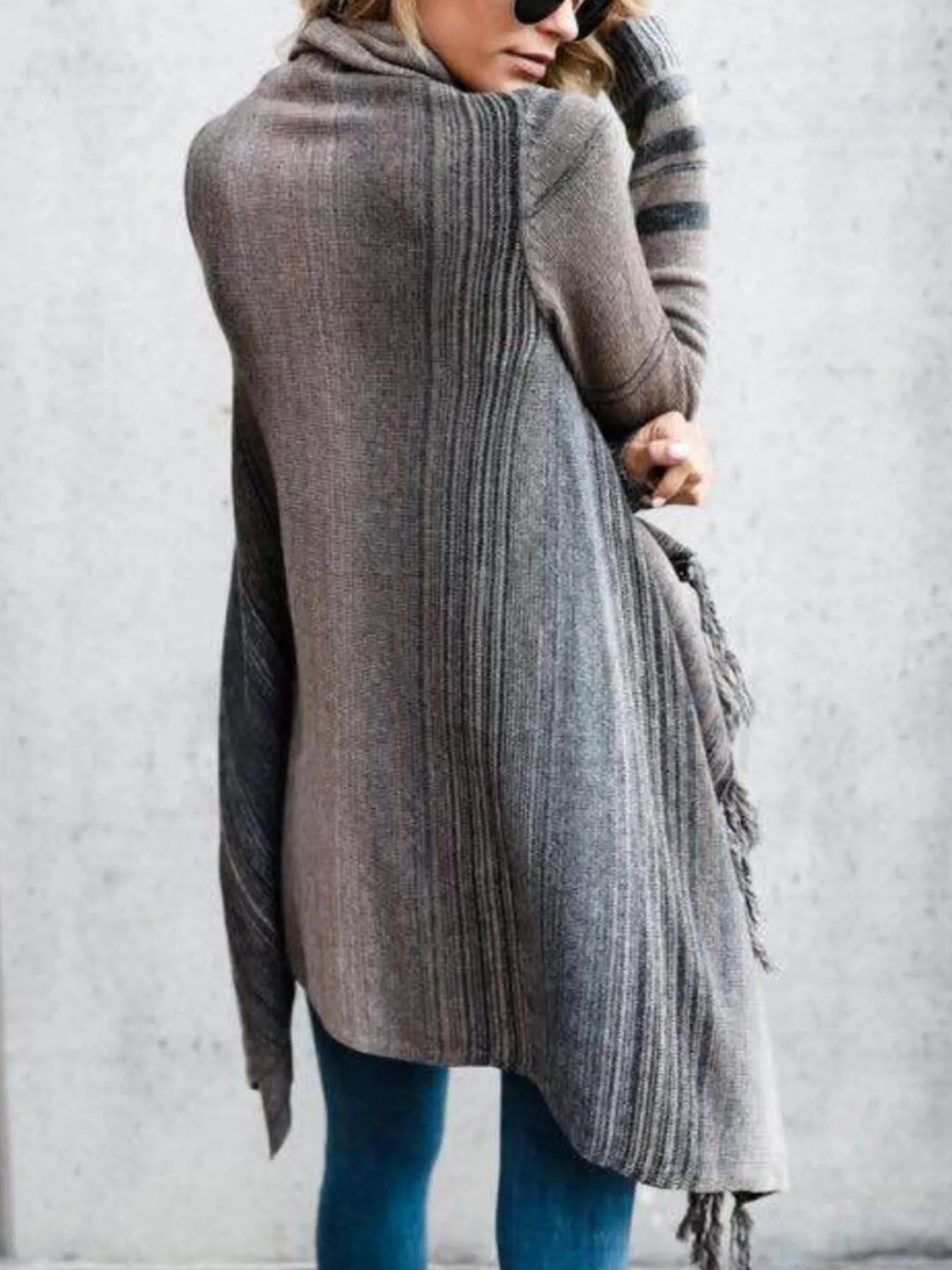 Fringe Long Sleeve Wrap Cardigan - Fashorio