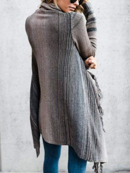 Fringe Long Sleeve Wrap Cardigan - Fashorio