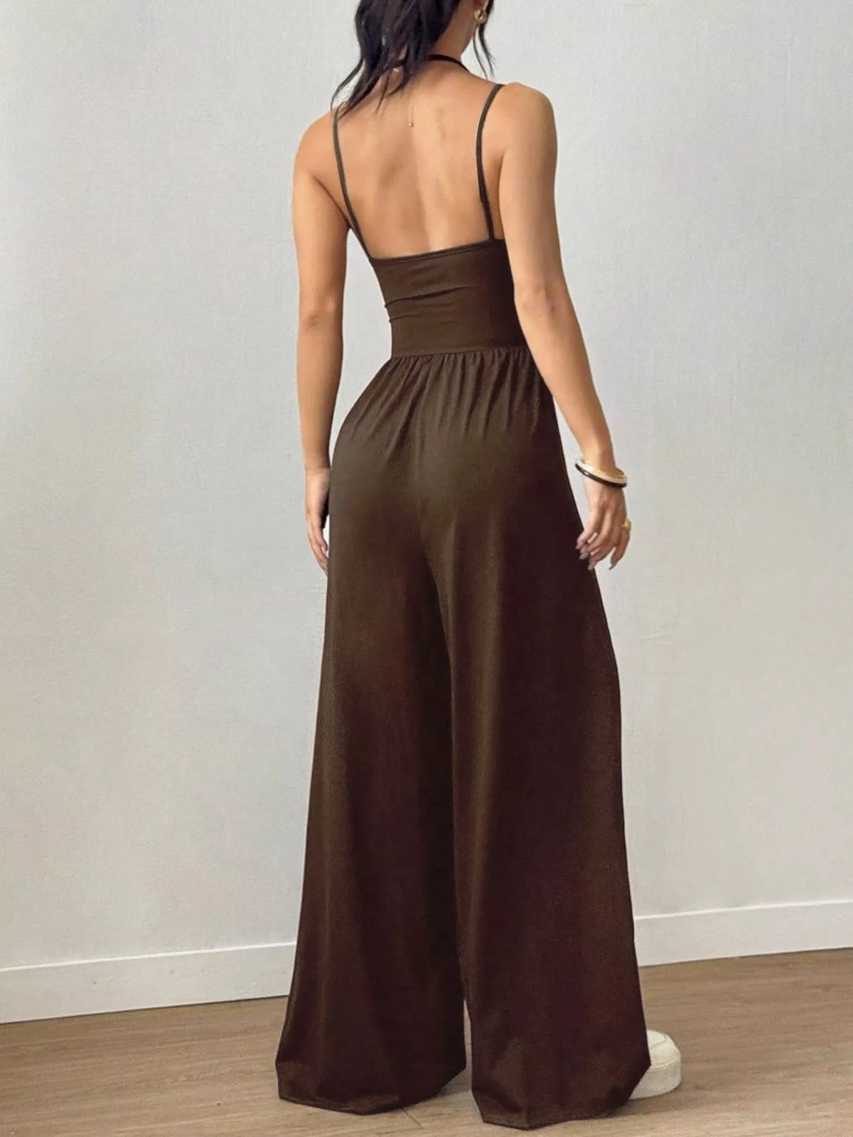 Purple wide leg jumpsuit front view