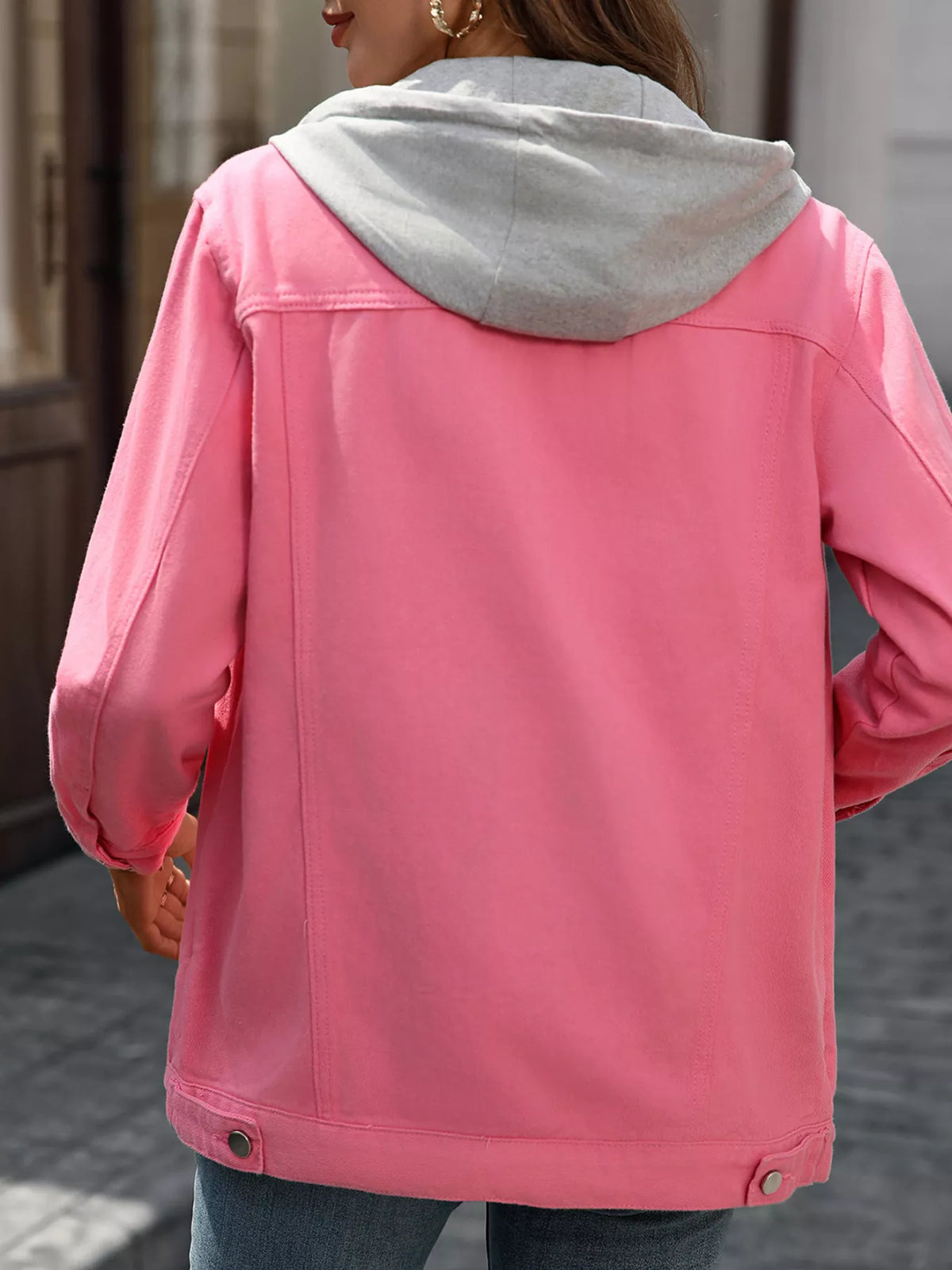 Button Up Denim Jacket in Dusty Pink back view