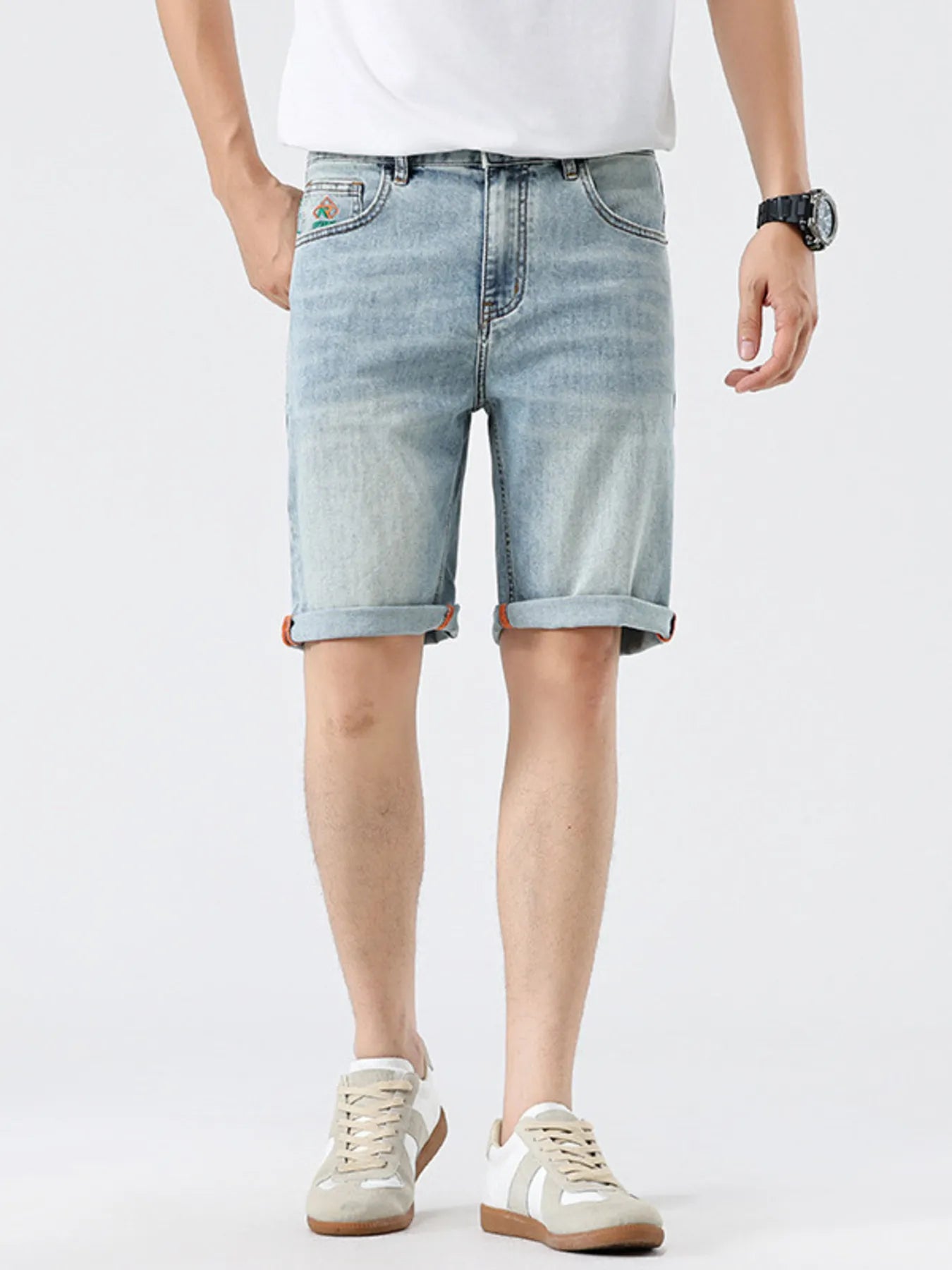Men's Washed Denim Shorts Light Blue - Fashorio
