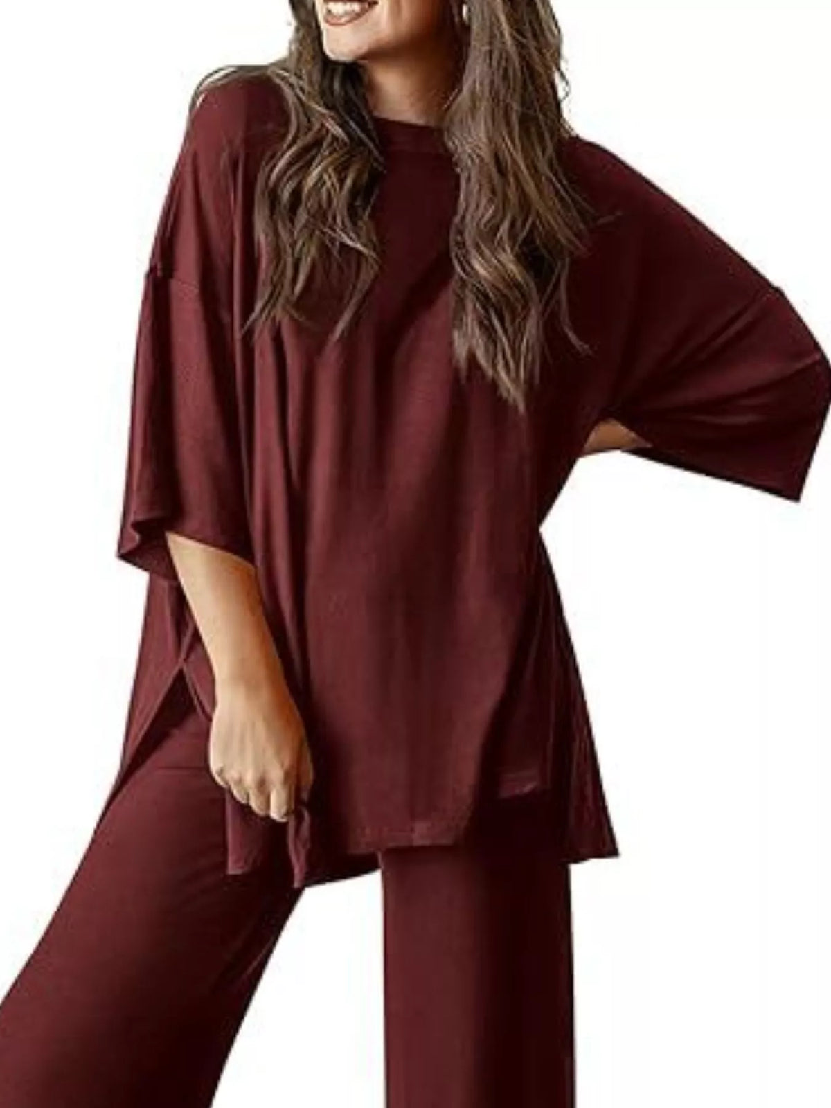 Relaxed Fit Round Neck Top and Pants Set, view 27
