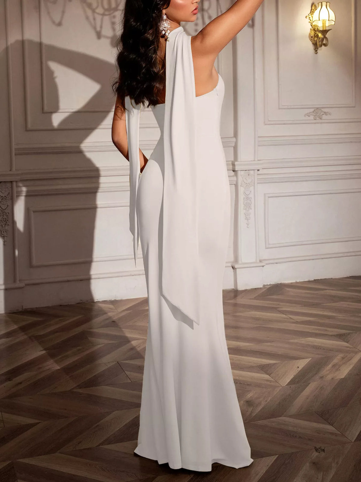 tube mermaid maxi dress with scarf fabric detail
