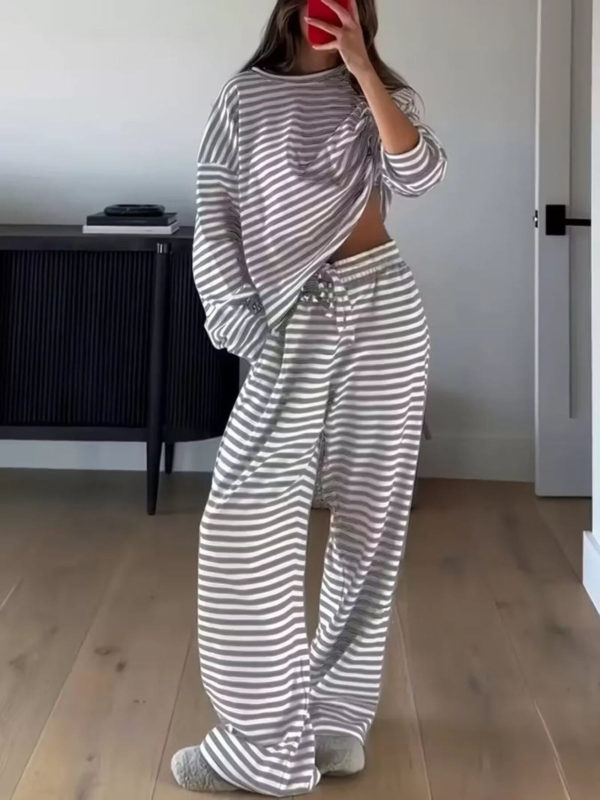Striped Long Sleeve Top and Pants Set, view 21