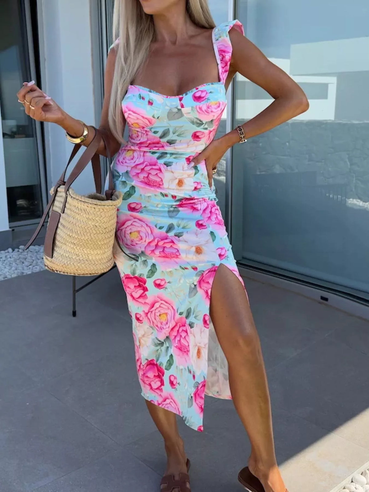 Sweetheart neck midi dress back view