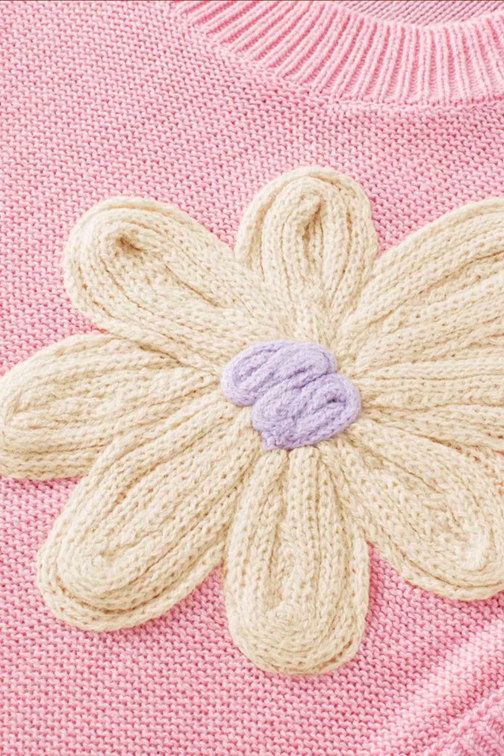 Crochet Flower Round Neck Sweater Vest in White and Dusty Pink view 10
