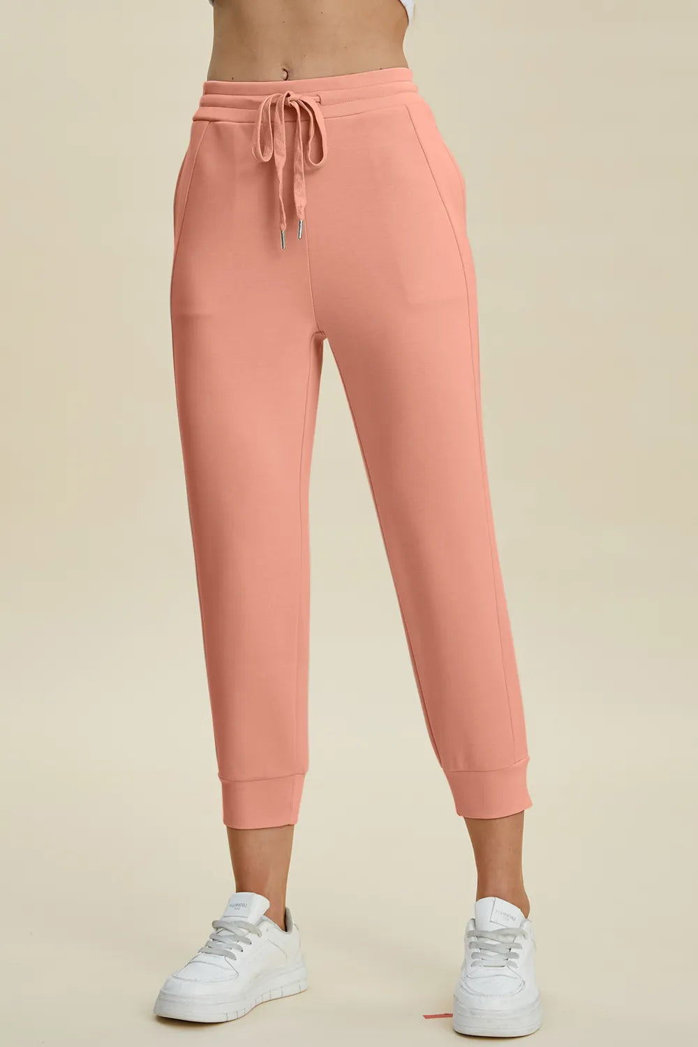 High waist cropped pants styled on model