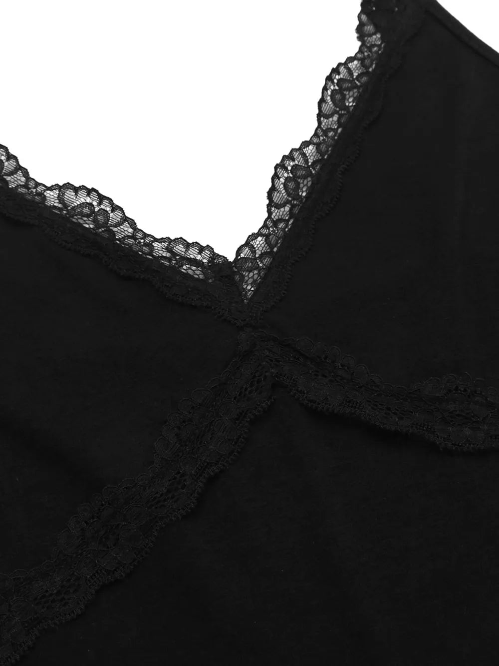 Lace Detail Slit V-Neck Lounge Dress - Fashorio