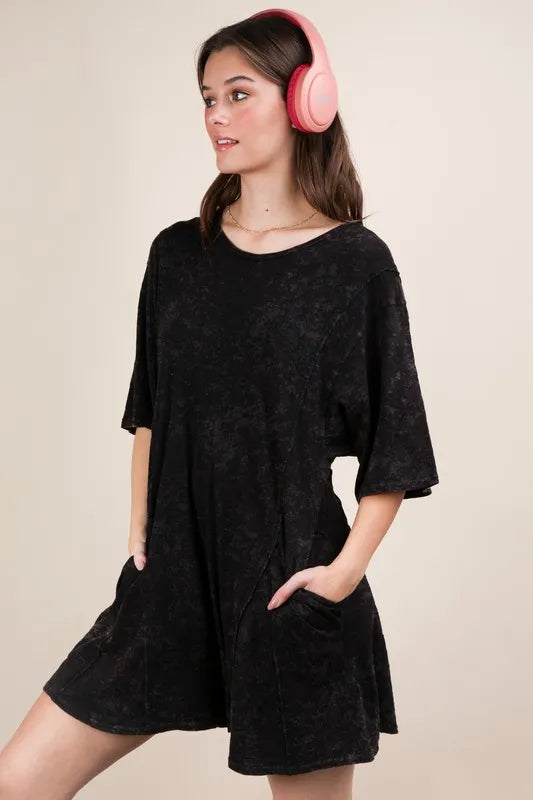 Mineral Washed Oversized Knit Comfy Romper back view