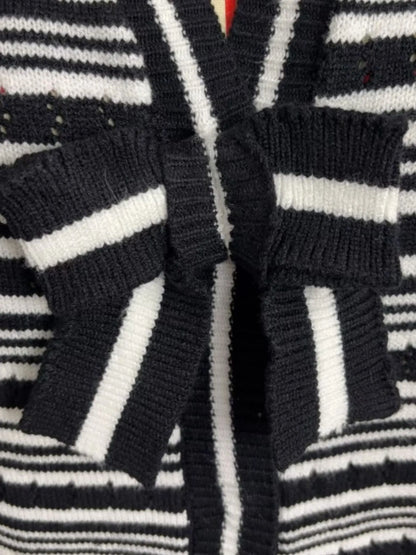 Striped V-Neck Tie-Front Cardigan - Fashorio