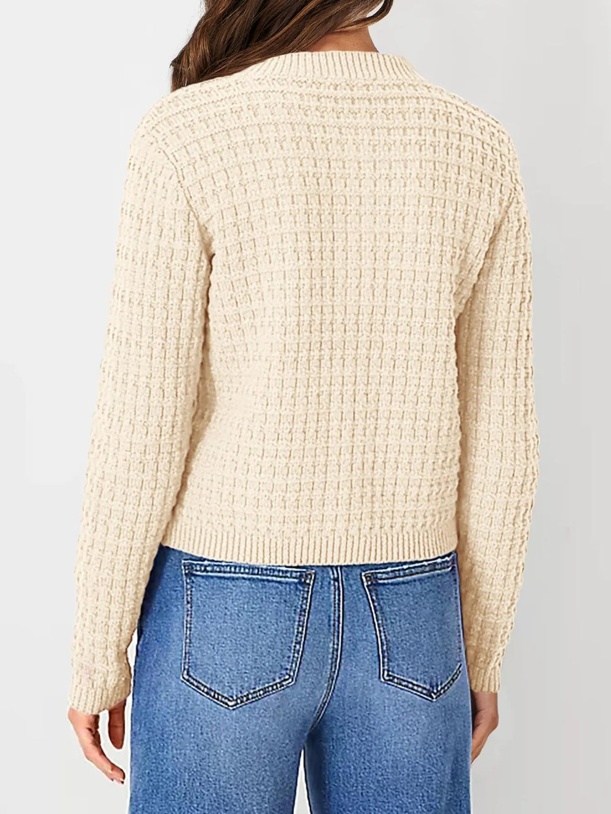 Textured knit button front cardigan, hem detail