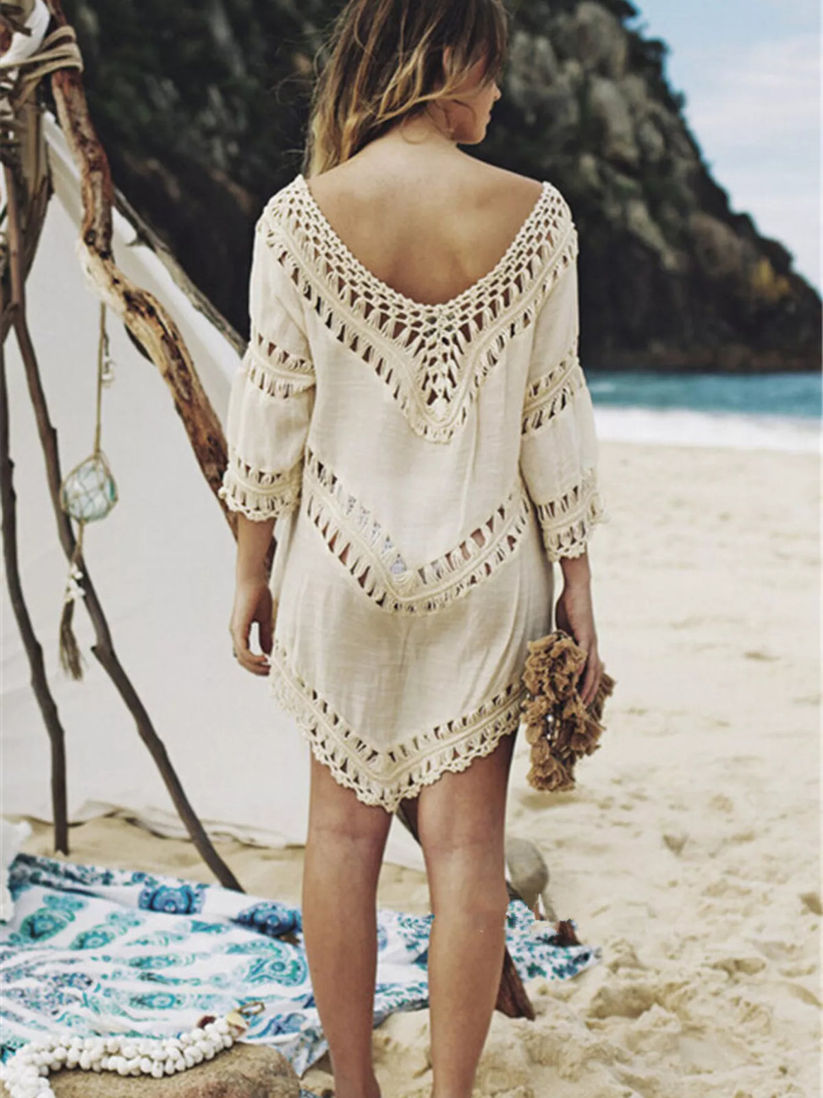 V neck beach cover up styled with slides