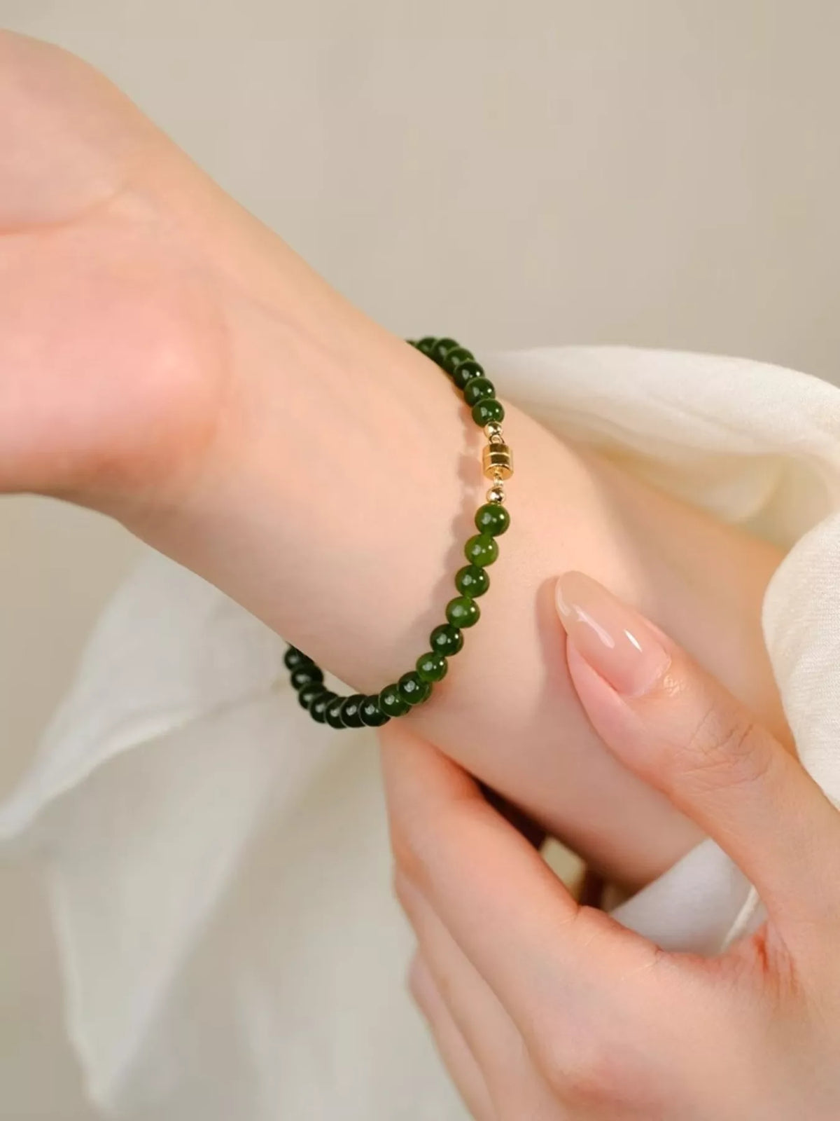 Dark green agate beaded bracelet full length look