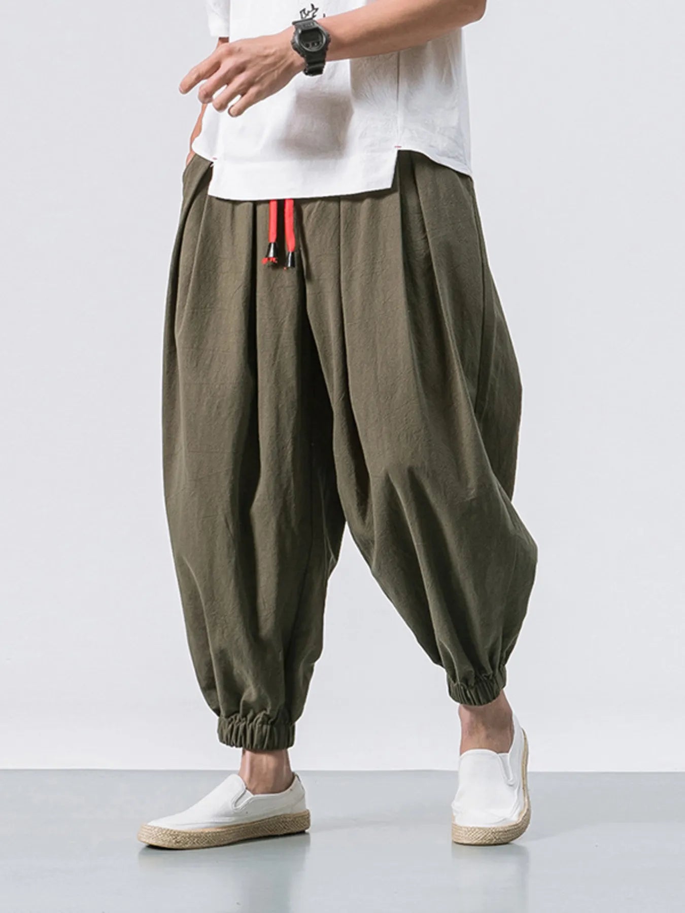 Men's Plus Size Casual Drawstring Joggers Army Green - Fashorio