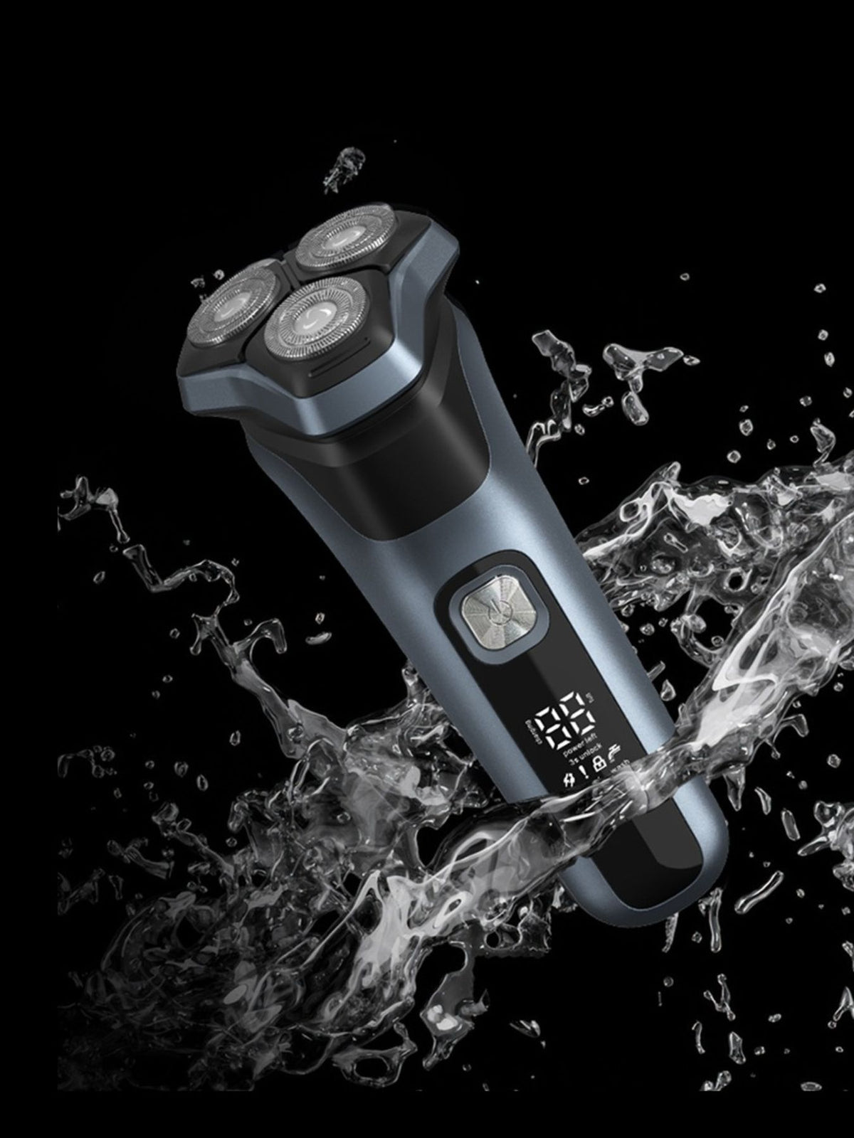 Rotary shaver held in hand for scale