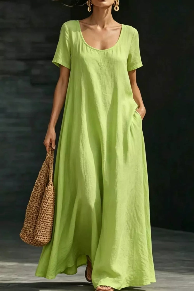Casual loose short sleeve plus size maxi dress front view