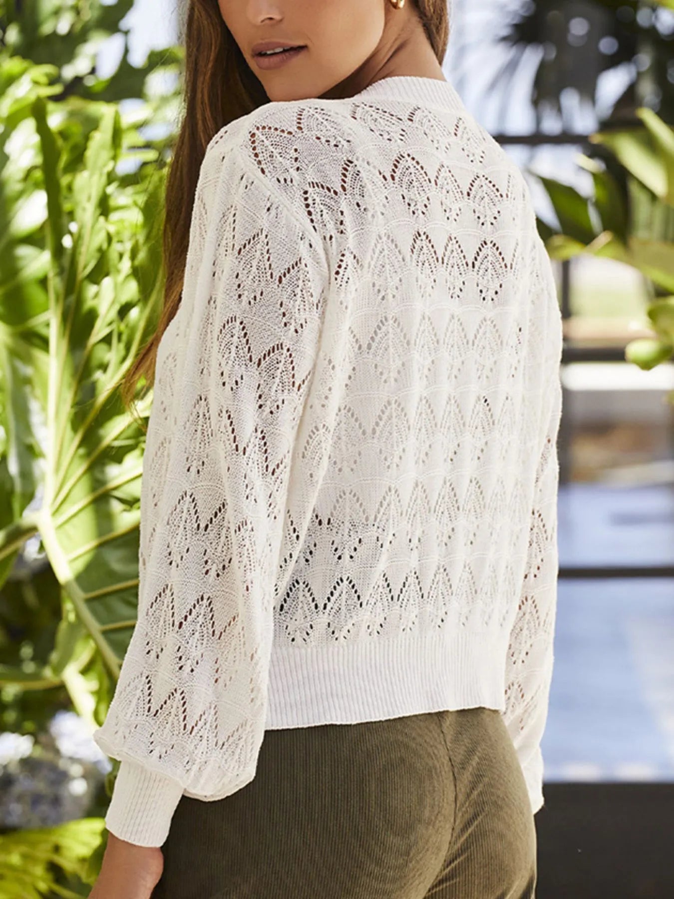 Openwork Button Up Cardigan - Fashorio