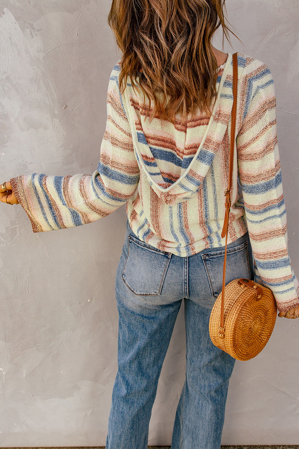 Striped Hooded Sweater with Kangaroo Pocket - Fashorio