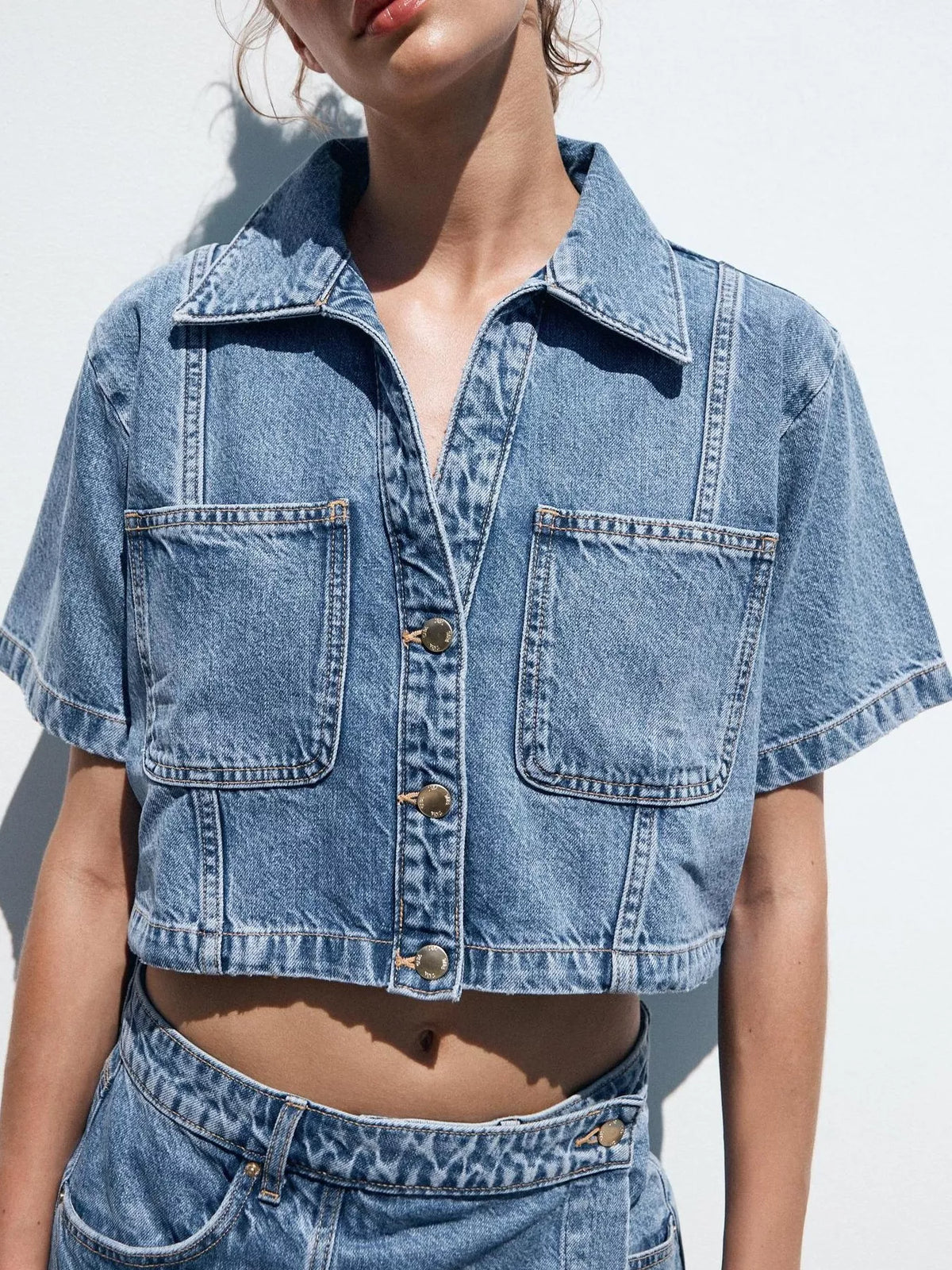 Denim skort set waist detail