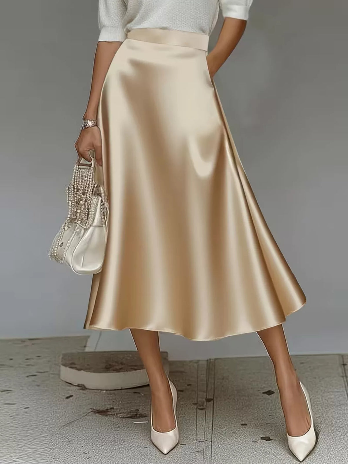 Satin midi skirt styled view
