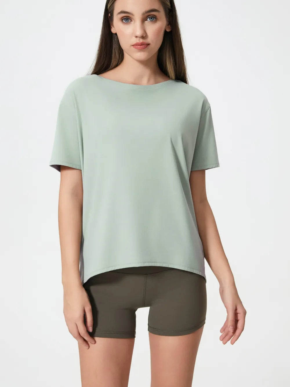 Round neck short sleeve active t-shirt styled view