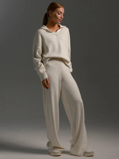 Johnny Collar Long Sleeve Top and Pants Sweater Set - Fashorio