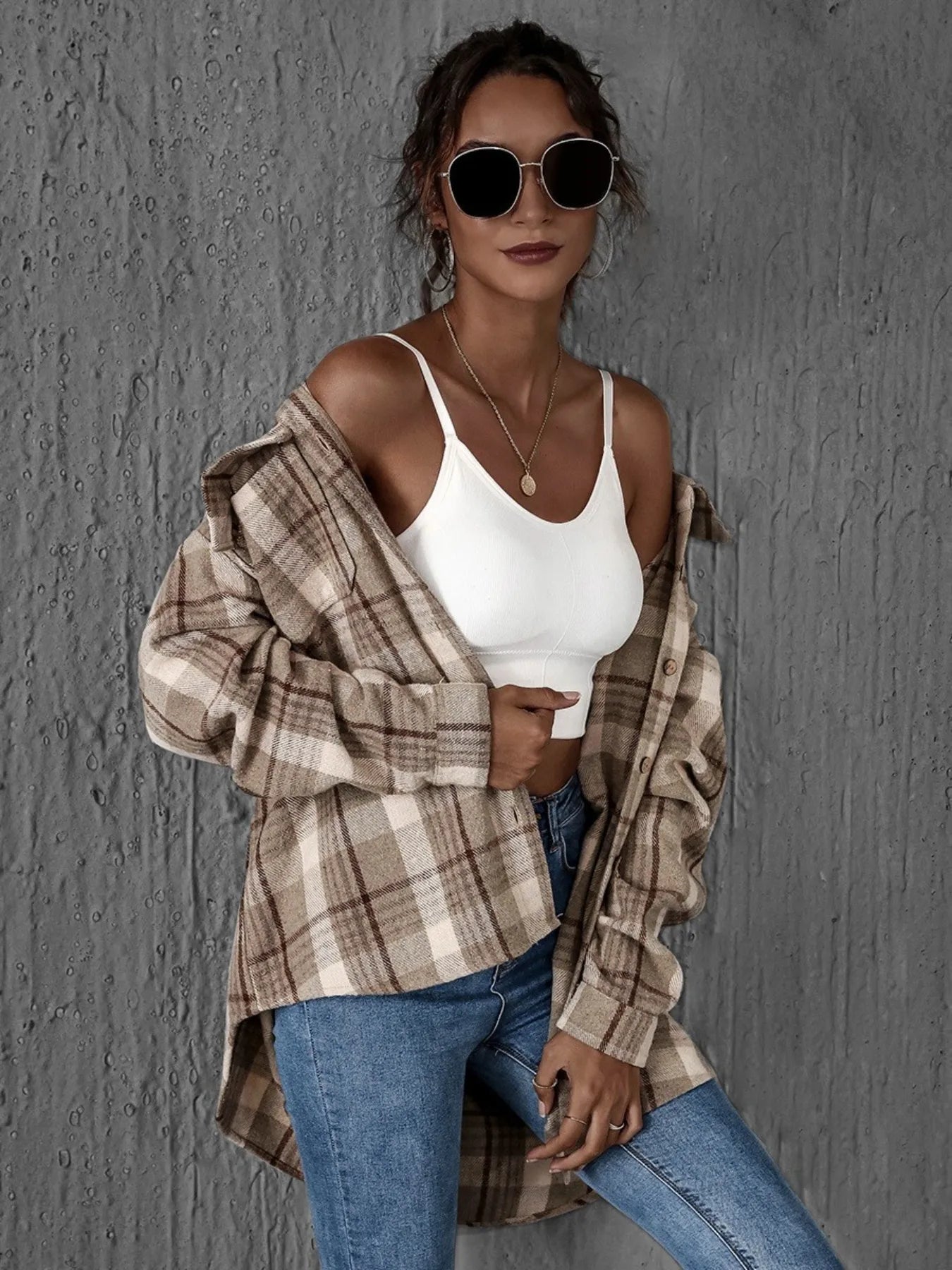 Plaid Button-Up Long Sleeve Shirt - Fashorio