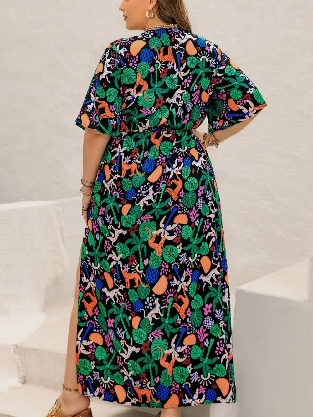 Printed maxi dress leg split detail