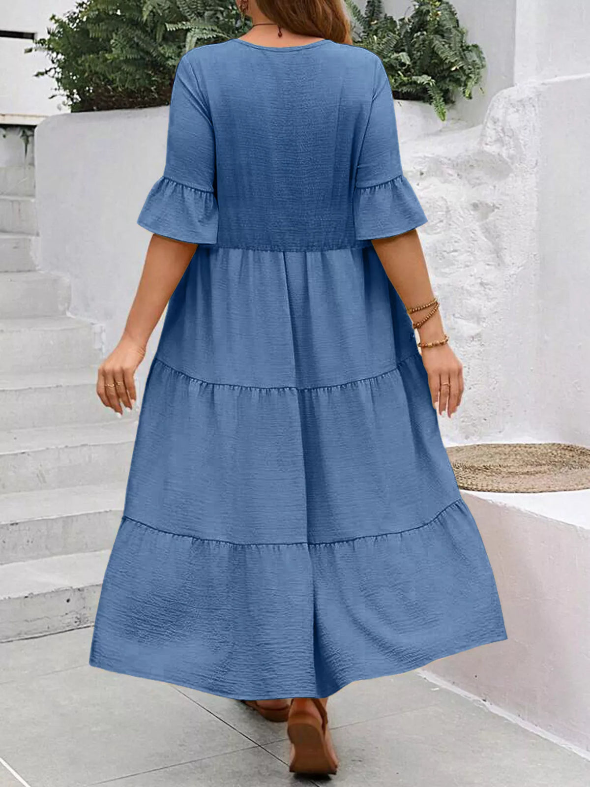 Plus Size Ruffle Sleeve Tiered Midi Dress, view 15