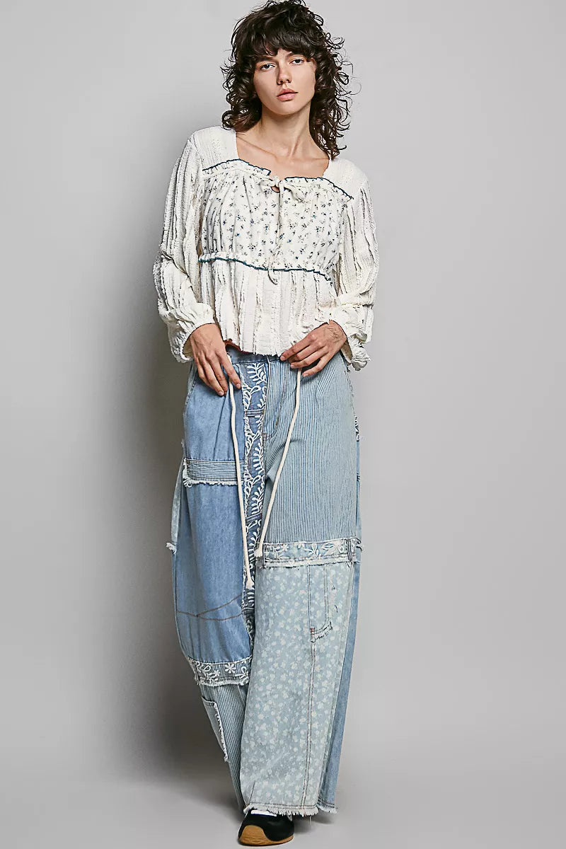 Side view of POL square neck lace top