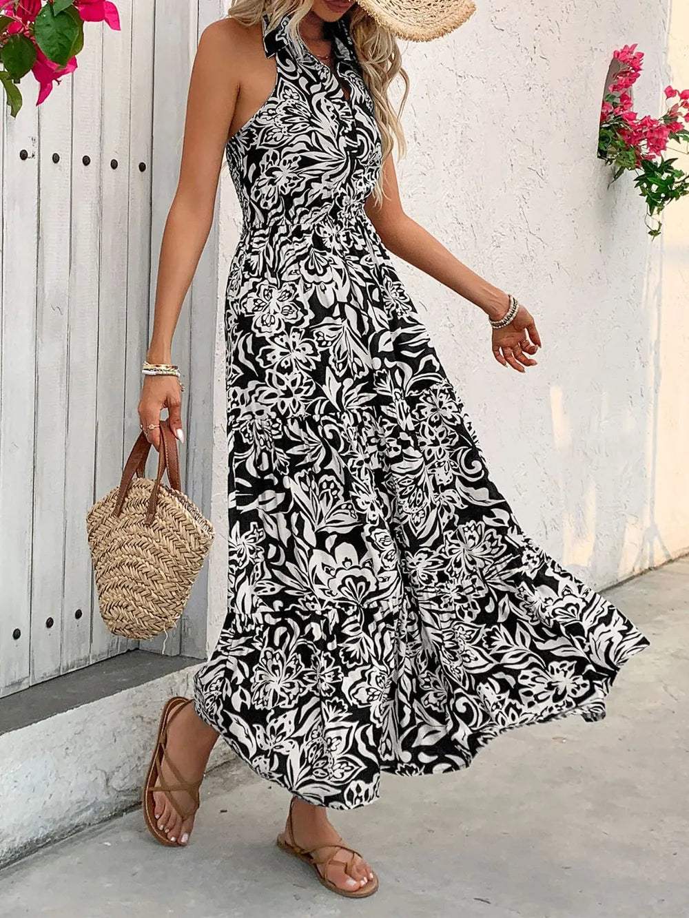 Sleeveless printed midi dress side view
